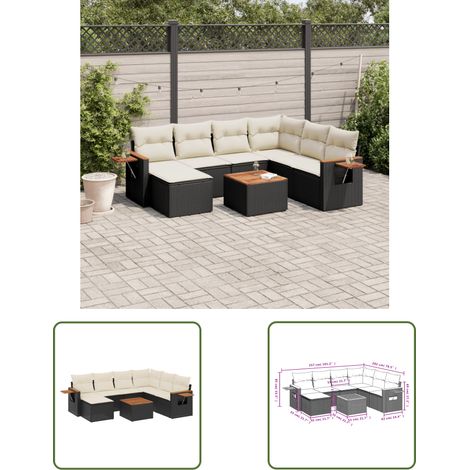 The Living Store 8-tlg. Garten-Sofagarnitur mit Kissen Schwarz Poly Rattan - Gartenmöbel Set - Gartensorte - Outdoor Möbel - Lounge Sofa - Esszimmergarnitur (1/3)