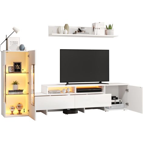 ELVMI Set di Mobili TV da Parete con Mobile TV, Armadio Pensile e Mensola, Vetro, Acrilico e Pannello Truciolare, Bianco (1/5)