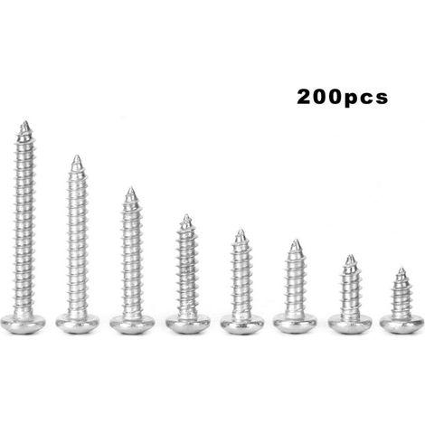 Kit de 200 vis autotaraudeuses cruciformes M3.5 à tête cylindrique en acier inoxydable 304 (1/5)