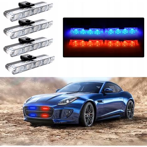 4x LED LAMPE BLEU ROUGE CLIGNOTANT AVERTISSEMENT TÉLÉCOMMANDE 4xSMD DANS LE PARE-CHOCS (1/5)