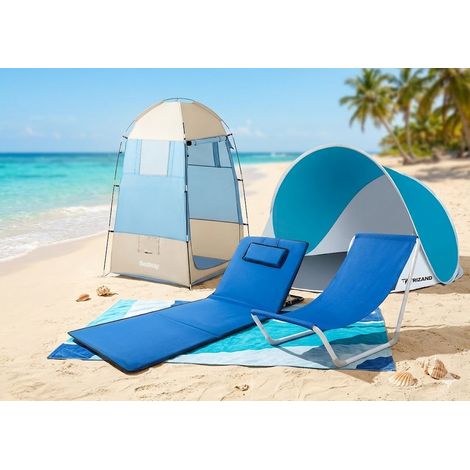 Set da spiaggia BESTWAY – Tenda spogliatoio, tenda da spiaggia turchese, sdraio da spiaggia pieghevole e telo mare con schienale e cuscino Trizand per il relax, il comfort e il divertimento all'aria a (1/5)