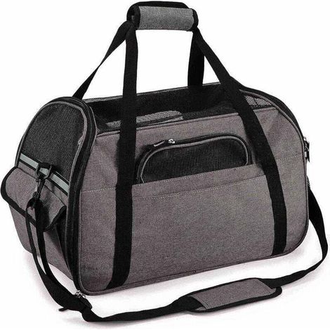 Sac Transport pour Chat/Petit Chien/Lapin, Panier Transport Cabine pour Petit Animal, Sac Porté Main/Bandoulière pour Voyage en Train/Voiture/Avion Homologué(Gris) (1/4)