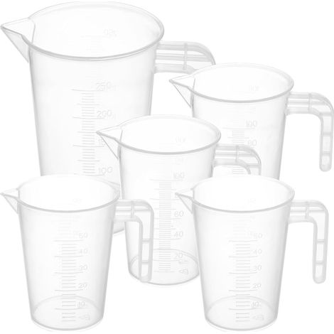 5 pcs verres doseurs plastique 50/100/250 ml, gradués avec poignées (1/5)