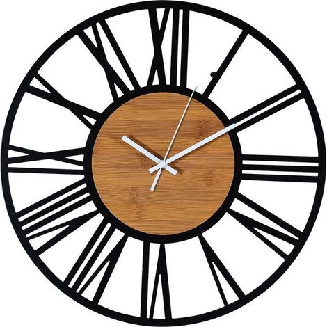 Horloge murale vintage industrielle bois noir, silencieuse, salon 40 cm, pack (1/5)