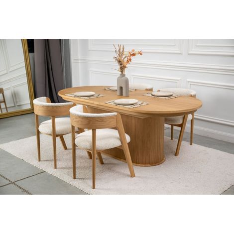 BOBOCHIC - Ensemble MALMOUSQUE avec table à manger extensible 210 à 270 cm + 6 chaises BASTIDE placage chêne massif Marron clair (1/5)