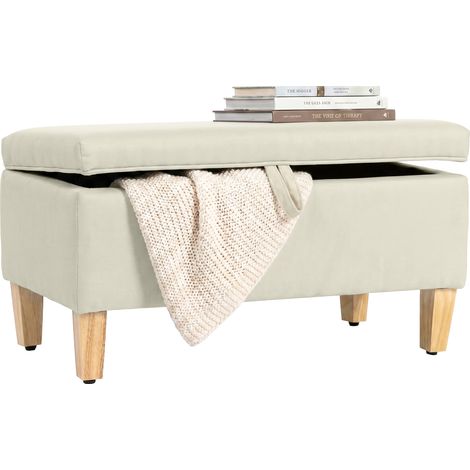 Banc de rangement - HOMCOM - assise rembourrée en lin avec pieds en bois de caoutchouc - 71x37x36cm - beige (1/5)