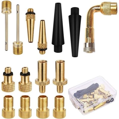 Gonfleur, kit de conversion de 15 adaptateurs de valve de vélo avec boîte, compatible avec les valves anglaises, françaises, AV, DV et SV, et incluant un adaptateur pour aiguille de gonflage automatiq (1/5)