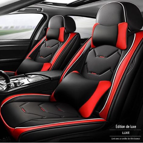 Housse de siège auto entièrement en cuir noir rouge 3D intégrale housse de protection de siège pour voiture toutes saisons siège simple (1/4)