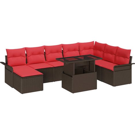 Set Divano da Giardino con cuscino 9 pcs Marrone Poly Rattan vidaXL