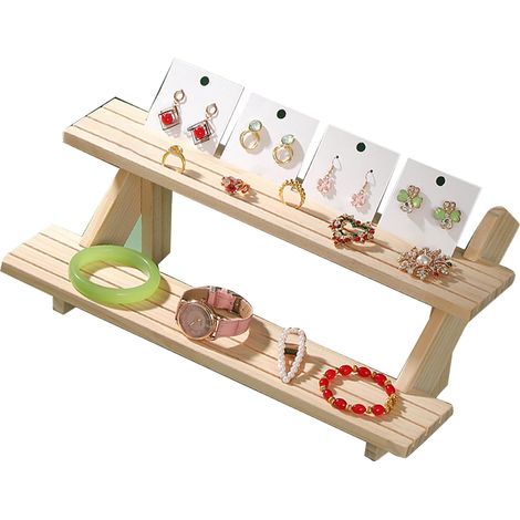 Présentoir polyvalente à plusieurs niveaux, étagère en bois pour vitrine,bijoux,figurines,maquillage (double couche) (1/5)