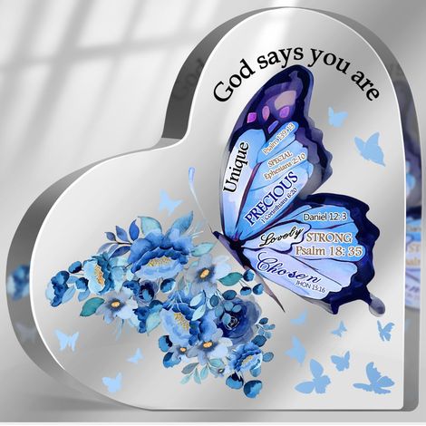 Plaques Cœurs en Acrylique Motif Papillon, Cadeaux Religieux pour Femme, Versets Bibliques Encouragements, Idée Cadeau Chrétien pour Sœur, Maman, Amie, Décoration Inspirante Maison & Bureau - 10x10x1c (1/5)