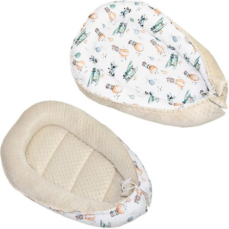 Manta tipo capullo para bebé de doble cara en tejido minky (beige + estampado de zorro en el avión) (1/3)