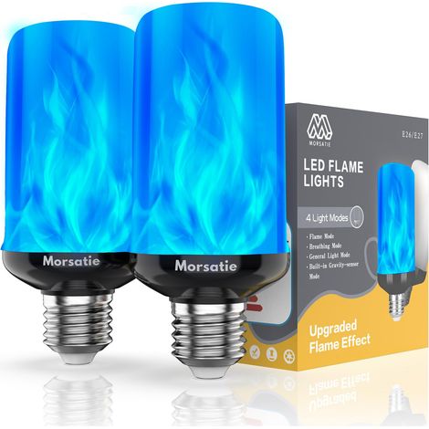 AUTRUCKER Lot de 2 ampoules LED effet flamme, 4 modes, culot E27, idéales pour Halloween, fêtes de Noël, les terrasses et les vérandas - lumière bleu (1/5)