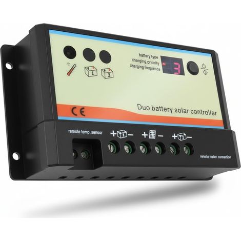 Régulateur solaire double batterie contrôleur de charge solaire 20A 12V 24V (1/5)
