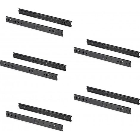 Emuca Juego de guías para cajones, de bolas, 45x 600 mm, extracción total, Negro, 5 ud.