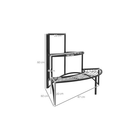 Porte-plantes noir en métal à 3 niveaux de 60 cm avec design en escalier et structure stable pour salon, jardin et balcon (1/5)