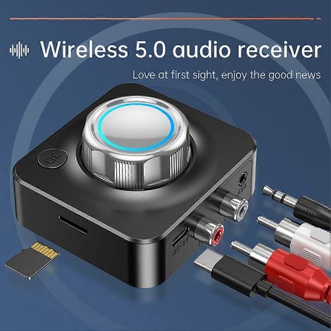 Récepteur Bluetooth 5.0, amplificateur de musique stéréo, adaptateur pour système sans fil de voiture, prise auxiliaire RCA 3,5 mm, compatible avec les haut-parleurs et les casques filaires. (1/4)