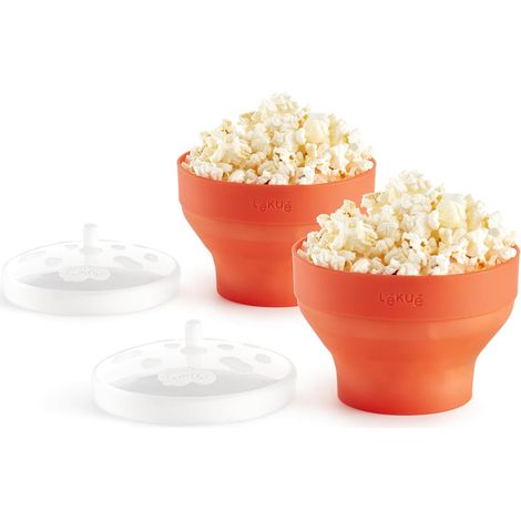 Set 2 Récipient Pop Corn Silicone Rouge Micro-ondes Cuisson Saine Lave-vaisselle (1/4)
