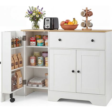 Buffet Cuisine avec Placards et Tiroir, 105 x 40 x 83 cm Meuble de Rangement Bas avec Placard à Roulettes et à 2 Portes, Kit Anti-basculement, Blanc (1/5)
