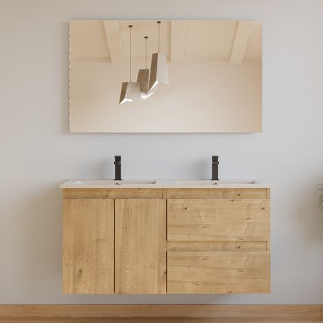 Meuble de salle de bain 120cm double vasque - 2 portes et 2 tiroirs - roble nudos (chêne clair) - ROSIE
