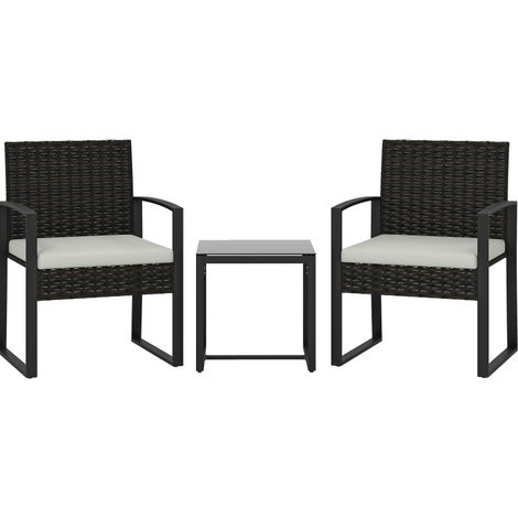 Set da giardino 3 pezzi in polyrattan, 2 sedie e tavolino, crema e grigio (1/5)