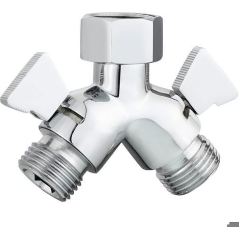 Inverseur Douche 2 Voies G1/2" Distributeur Y en Laiton avec Robinets d'Arrêt Salle de Bain, Chrome Z-V-D (1/5)