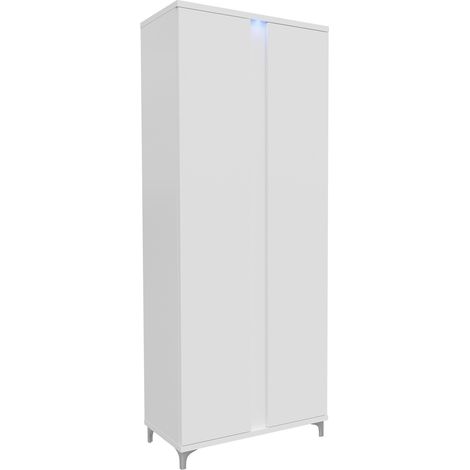 Armoire Florem, Blanc + Blanc brillant, 200x90x55cm, Portes d'armoire: Avec des charnières, Nombre d'étagères: 3, LED: Disponible
