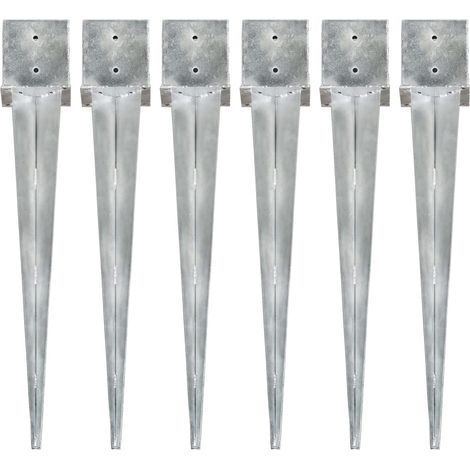 Piquets de sol, lot de 6, argentés, 14 × 14 × 91 cm, acier galvanisé