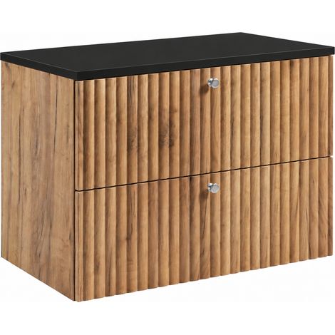 Mobile sottolavabo sospeso 80 cm, 2 cassetti, con piano, Rovere Craft Dorato / piano Nero, maniglie argentate, 80 x 44,4 x 58,6 cm (1/5)