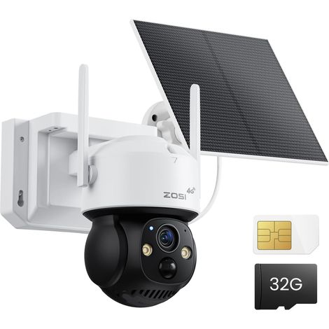 Caméra 4G LTE Batterie Extérieure + Panneau Solaire, Camera sans Internet PT 360°, Carte SIM Intégrée pour Données Ilimitées, Détection Personne Audio Bidirectionnel, 32G Carte (1/5)