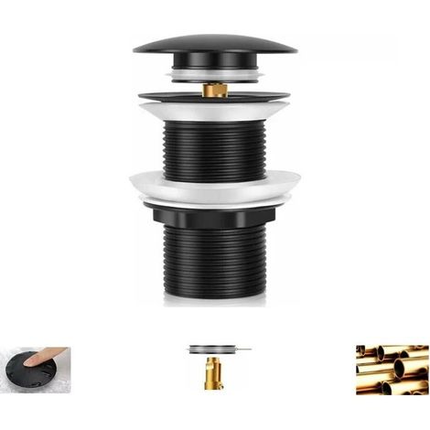 Bonde de Lavabo Sans Trop Plein, Bonde Clic Clac, Joint Bonde Lavabo, Bonde Lavabo d'évier en Laiton, Bonde Baignoire, Noir (1/5)