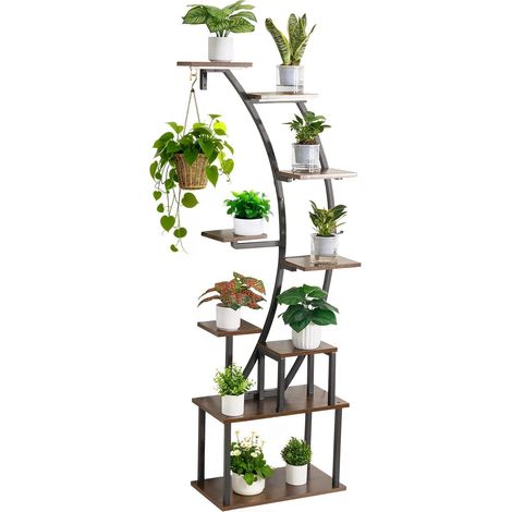 Support de plantes d'intérieur avec lampes de croissance, 160cm, 9 niveaux, étagère métallique pour coins, minuterie 3 modes et 10 intensités, support incurvé pour fleurs, déco salon balcon (1/5)