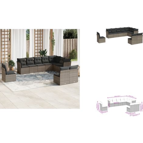 10-tlg. Garten-Sofagarnitur mit Kissen Grau Poly Rattan - Gartenmöbel Set - Outdoor Möbel - Rattan Sofa - Lounge Set - Gartenlounge (1/3)