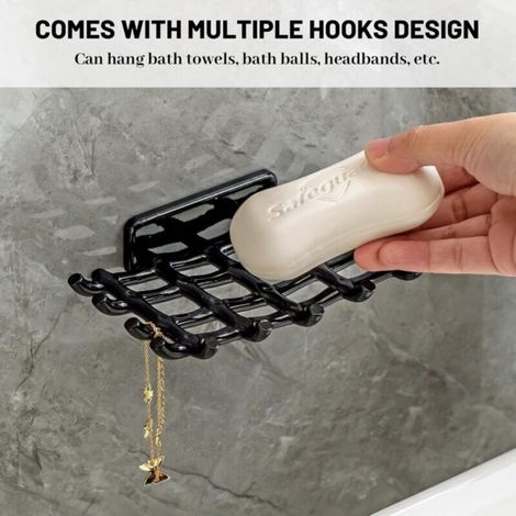 Portasapone da parete per doccia, portasapone autodrenante con ganci, non richiede foratura, lavello da cucina per vasca da bagno, lavello da cucina, impermeabile, adesivo da parete