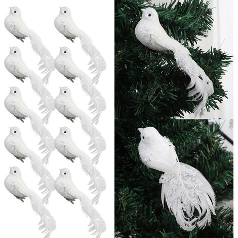 Bastelornament [12 Stück] Künstliche weiße, fuchsrote Vogelfedern, große Größe 14 x 4 x 4,5 cm mit Clip (1/5)