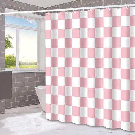 1 pièce de rideau de douche à carreaux roses et blancs, rideau de porte de séparation, imperméable, adapté à la salle de bain, à la cuisine, 180180cm (1/5)