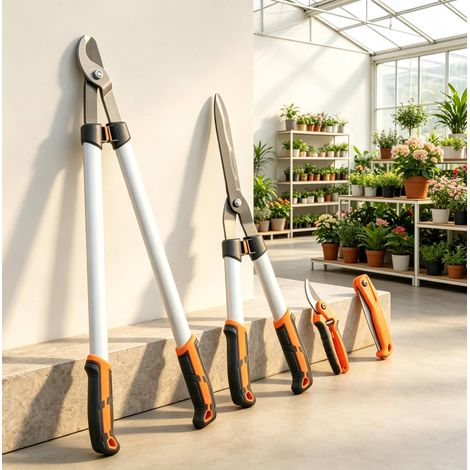 Kit d'outils de jardinage 4 pièces avec sécateur, coupe-branches, cisaille et scie pliante, poignées en aluminium, outils pour tailler arbustes et branches – CHICFURN (1/5)