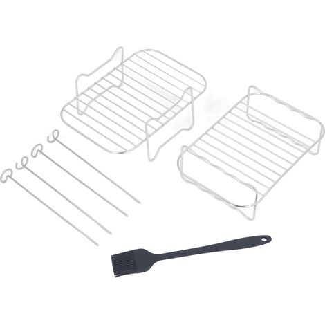 Grille pour Friteuse Air 2 Paniers 8Qt Inox 304 Compatible Foodi DZ201 DZ401 avec 4 Brochettes et Brosse Silicone Accessoire Cuisine (1/5)