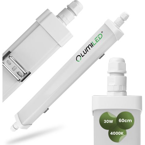 Lampada da officina a LED ermetica da 60 cm per garage, 30 W, 4000 K, impermeabile, TERRA LUMILED