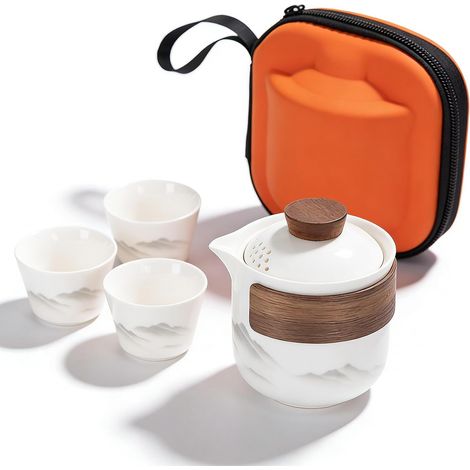 Service à thé chinois Gongfu, Ensemble de théière en céramique portable 200ml, Ensemble de thé en porcelaine, Ensemble de théière en céramique, Ensemble tout en un pour voyage (1/5)
