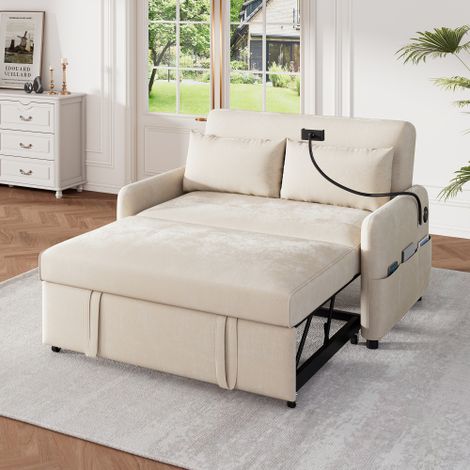 Canapé-lit moderne 2 places — Canapé multifonction avec fonction couchage, doté d'un dossier réglable, d'un support pour téléphone et d'un port de charge USB — Idéal pour salons, chambres et apparteme (1/4)