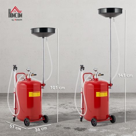 Récupérateur vidange huile usagée 80L, hauteur réglable 101-141 cm, chariot roues et poignée, rouge (1/5)