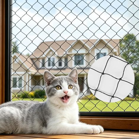 Filet pour chat pour balcon, 2 x 3 m, noir, renforcé en fil de fer et indéchirable, montage sans perçage, résistant aux UV pour chats, avec kit de fixation, filet de protection pour fenêtres, terrasse (1/5)