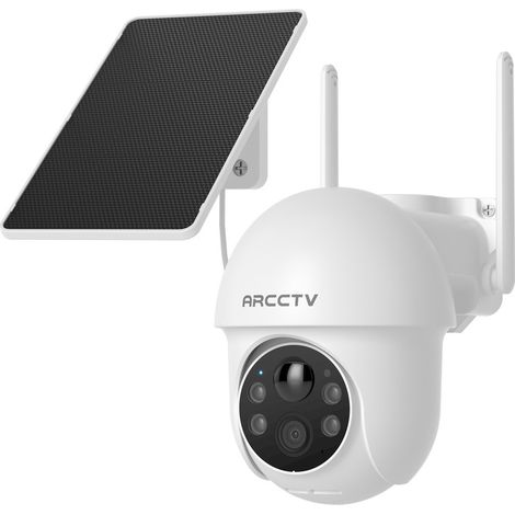 Caméra de Surveillance Solaire extérieure 4MP, Wi-FI 2,4/5 GHz, Alarme en Cas de détection de Personnes, Vision Nocturne en Couleur, Audio bidirectionnel, étanche, Compatible avec Alexa, Blanc