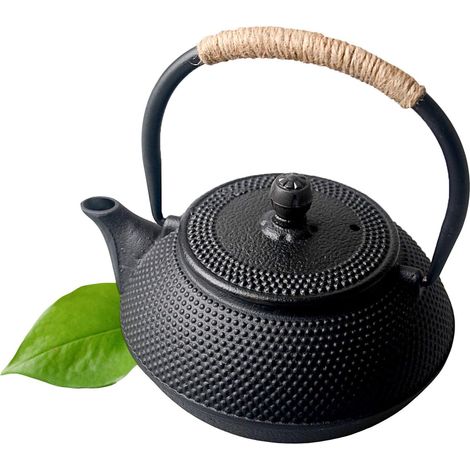 LYERCW - Théière japonaise en fonte avec filtre intégré, noire, style asiatique, 0,6 l / 600 ml