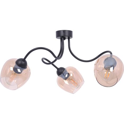 Plafonnier 3 lampes verre ambre noir 58cm E27 Kaja (1/4)