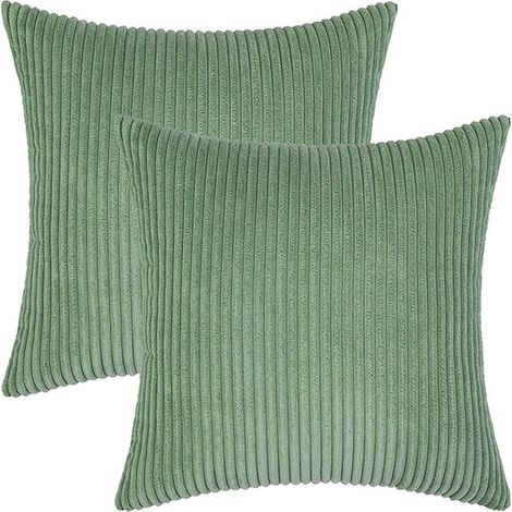 Taie d'oreiller en velours côtelé à rayures de maïs (2 pièces) - Vert herbe - 45 × 45