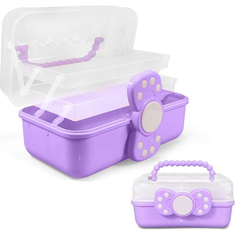 Scatola portaoggetti multifunzionale a tre strati, organizer per materiali artistici e creativi, trasparente per bambini, (viola) (1/3)