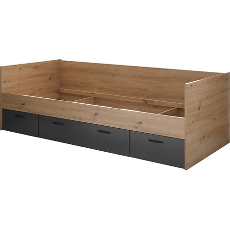 Kojenbett 90x200 cm in Eiche mit graphit, 3 Schubladen - LESINA-78 (1/5)