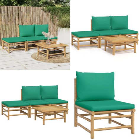 4-tlg. Garten-Lounge-Set mit Grünen Kissen Bambus - Bambus Möbel - Gartenloungeset - Outdoor Möbel - Gartenmöbel - Esstisch - Home & Living (1/5)